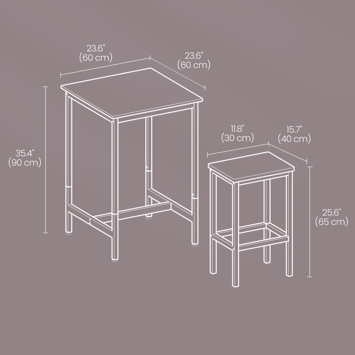 Modern Square Bar Table Set with 2 Stools, Compact 2-Person Dining Pub Height Set for Small Spaces, Ebony & Ink Black