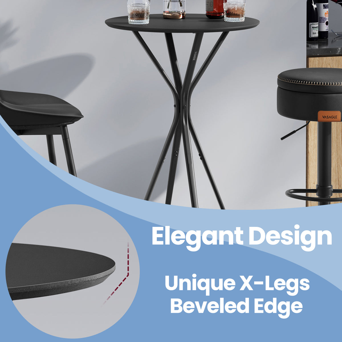 Modern Round Bar Table with X-Shaped Metal Base, 41.3" Height, Multi-Purpose for Home Bar, Kitchen & Events, Easy Assembly, Black