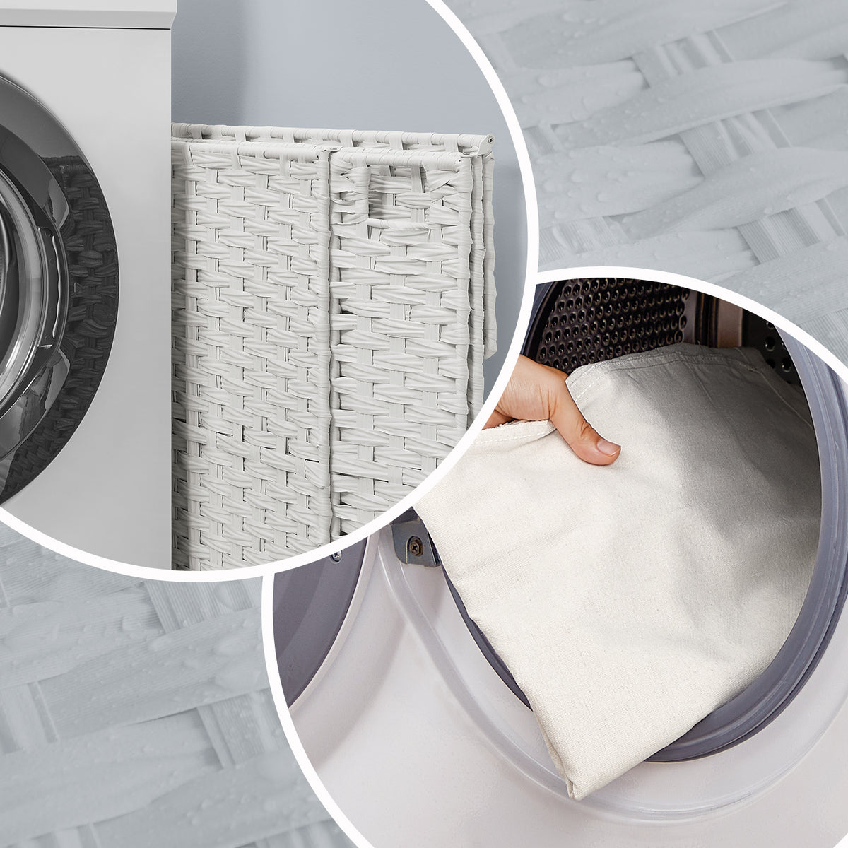 14.5-Gallon Slim Laundry Hamper with Lid, Rattan Clothes Basket with Removable Liner & Handles, Foldable, Space-Saving, Cloud White