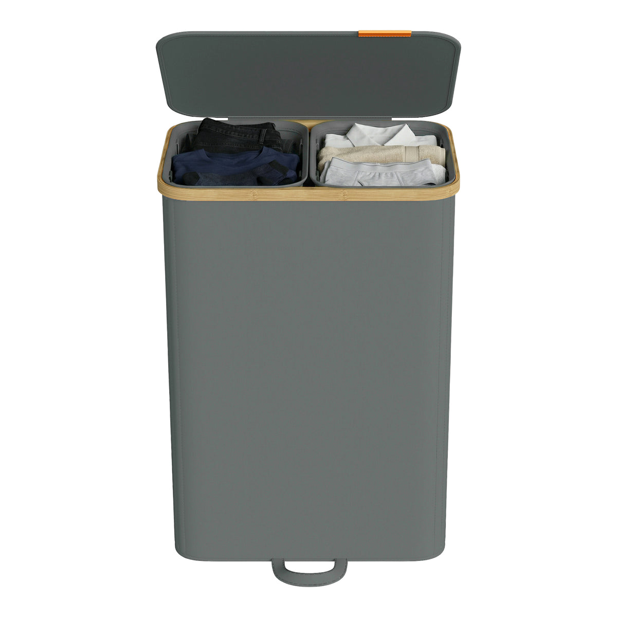 Laundry Hamper with Lid, 2-Section Sorter Basket, Removable Liners, Bamboo Frame, 39.6 Gal Storage for Bedroom, Slate Gray