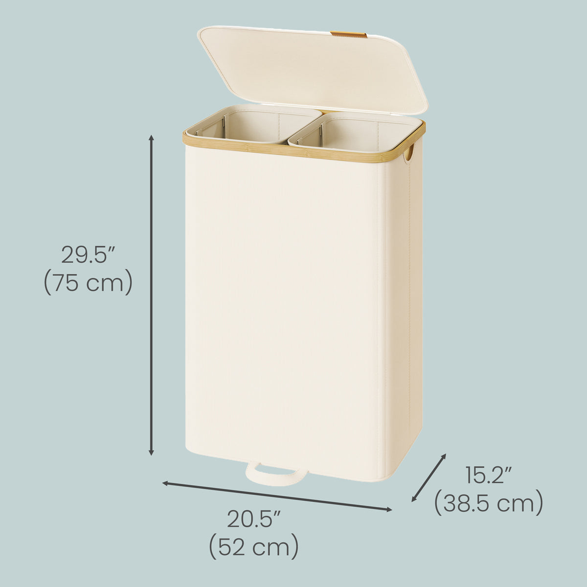 Laundry Hamper with Lid, 2-Section Sorter Basket, Removable Liners, Bamboo Frame, 39.6 Gal Storage for Bedroom, Cream White