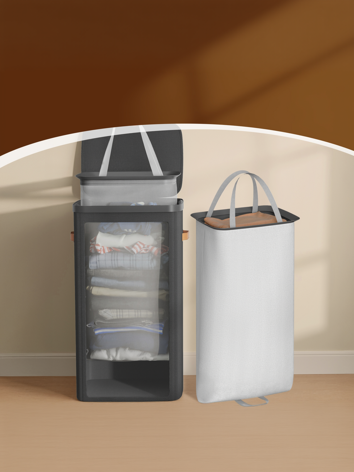 26.4 Gallon Laundry Basket with Lid, Easy Assembly Laundry Hamper with Removable Liner and Handles, Ink Black