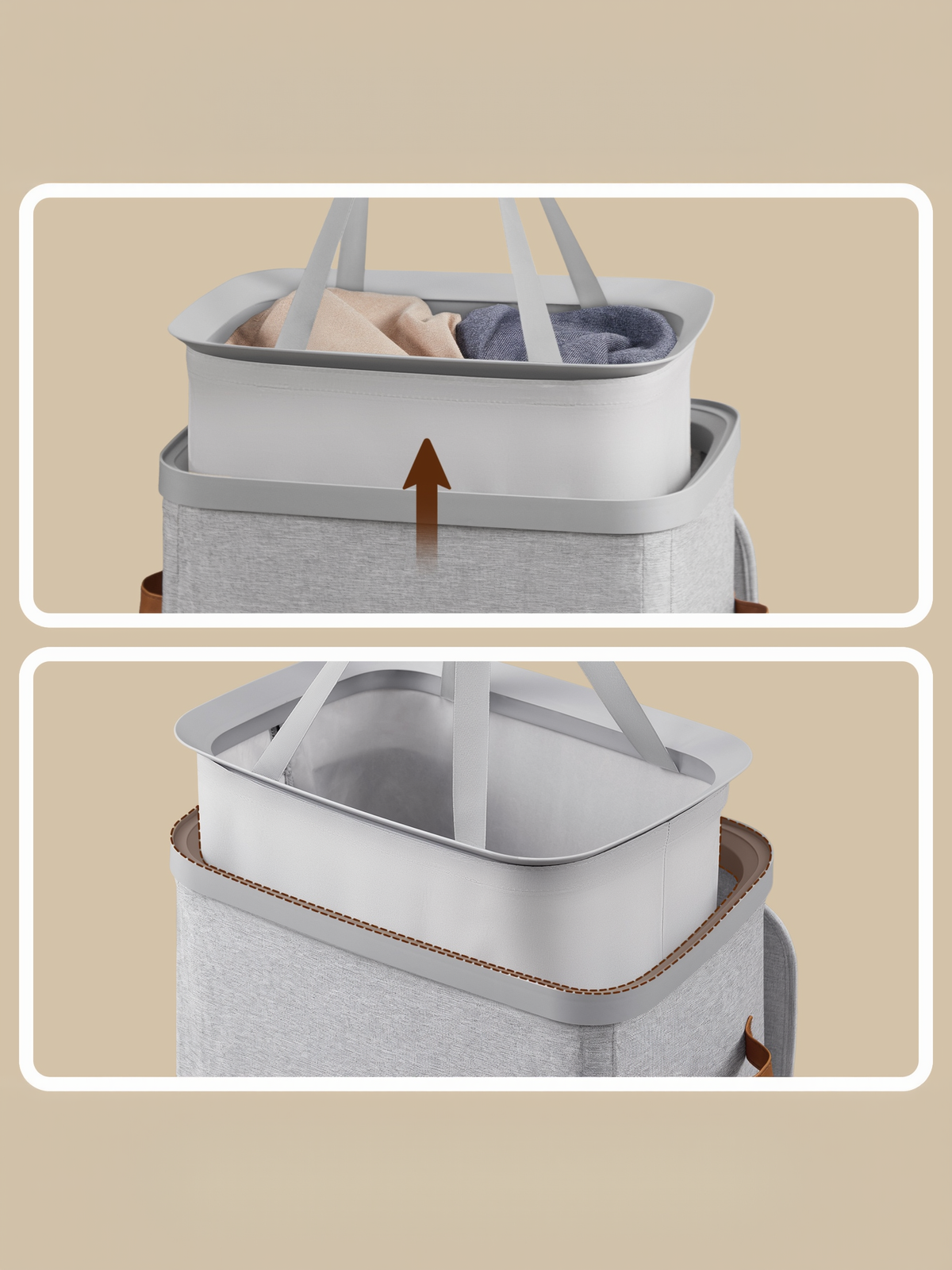 26.4 Gallon Laundry Basket with Lid, Easy Assembly Laundry Hamper with Removable Liner and Handles, Dove Gray