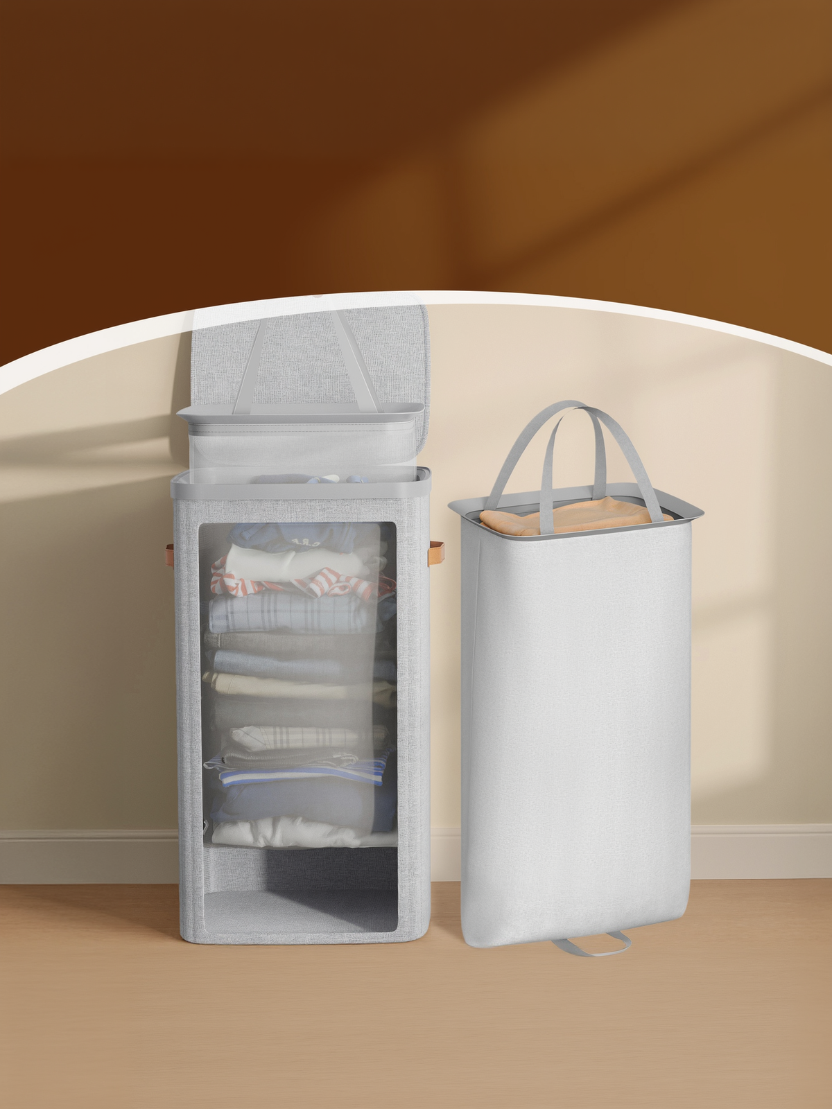 26.4 Gallon Laundry Basket with Lid, Easy Assembly Laundry Hamper with Removable Liner and Handles, Dove Gray