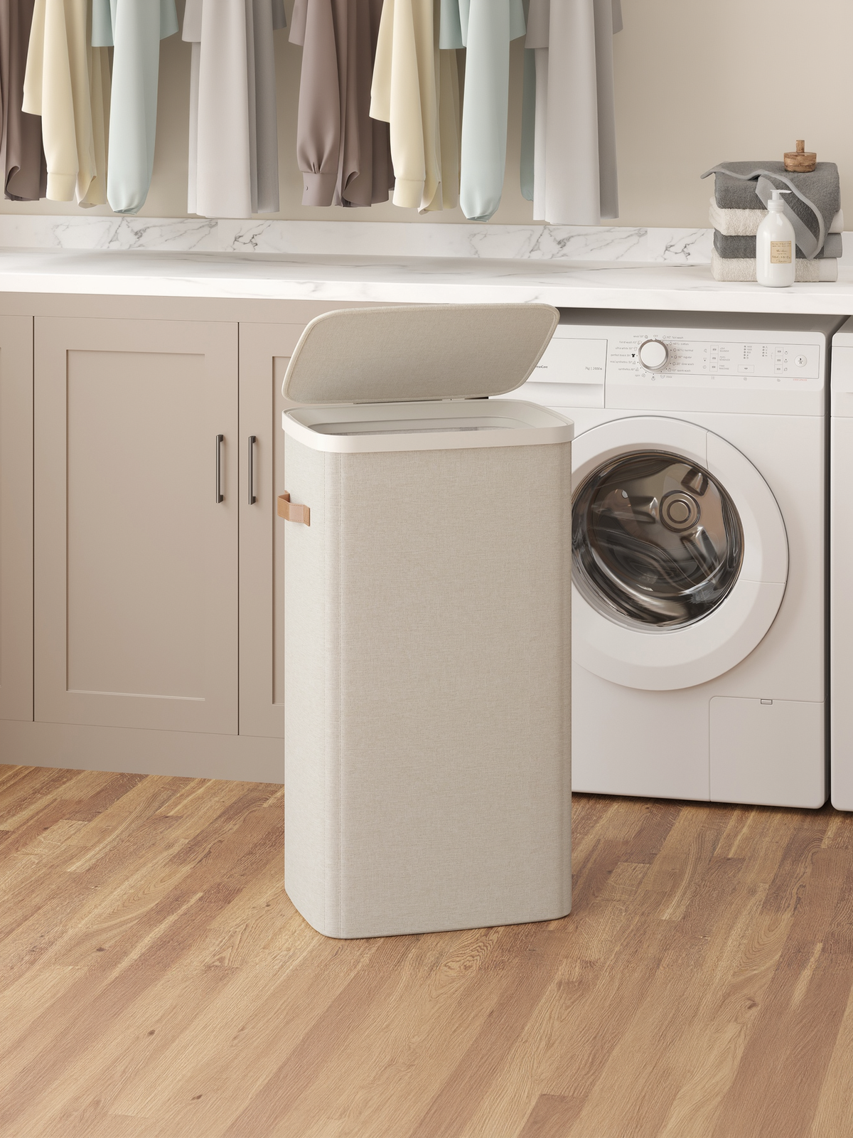 Laundry Basket, 26.4 Gal Hamper with Lid & Removable Liner, Easy Assembly for Laundry Room, Cappuccino Beige