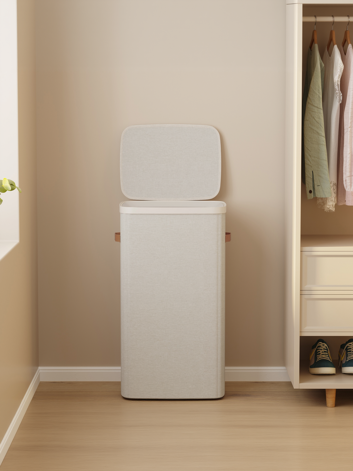 Laundry Basket, 26.4 Gal Hamper with Lid & Removable Liner, Easy Assembly for Laundry Room, Cappuccino Beige