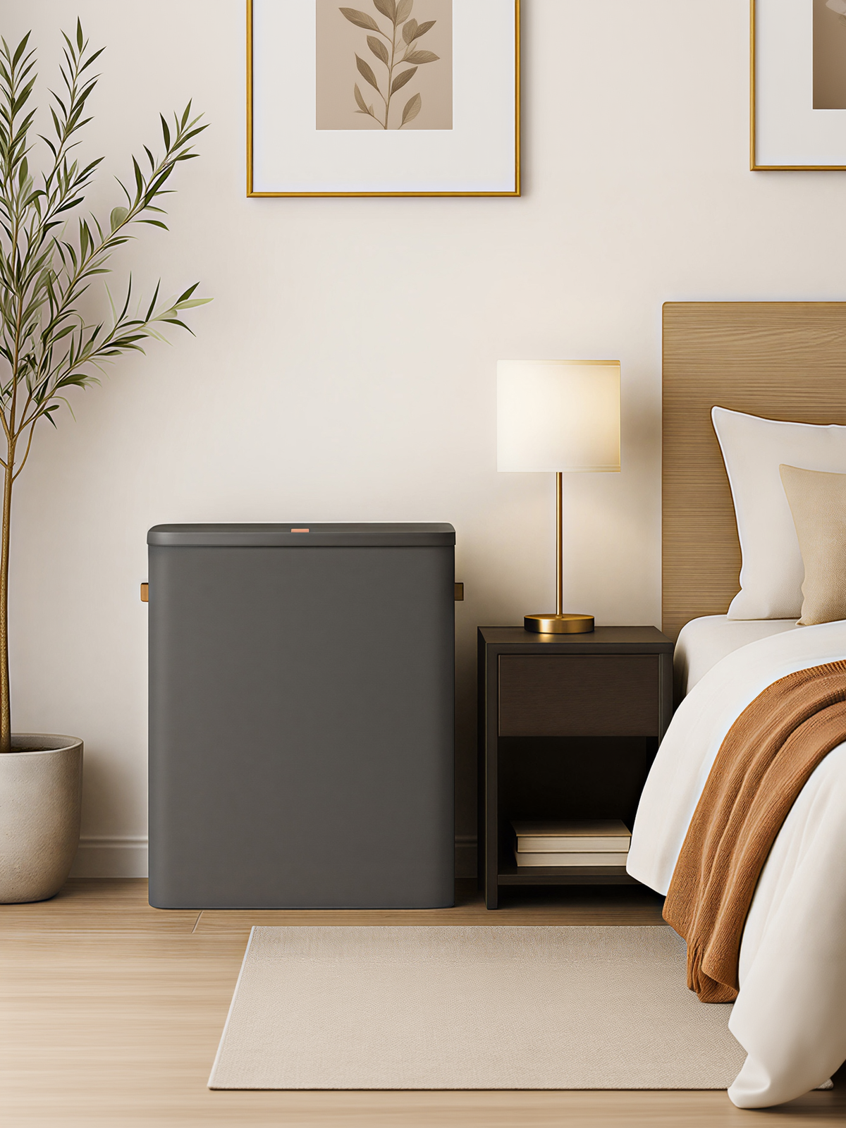 Laundry Hamper, 50.2 Gal 3-Compartment Basket with Lid & Removable Liners, for Whole Family Laundry Sorting, Ink Black