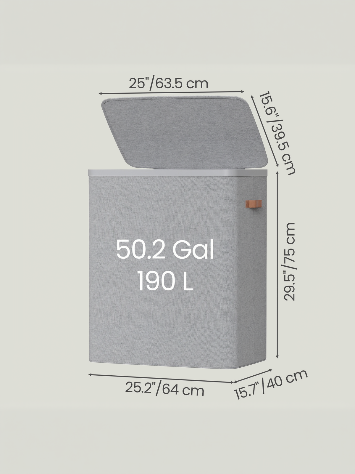 Laundry Hamper, 50.2 Gal 3-Compartment Basket with Lid & Removable Liners, for Whole Family Laundry Sorting, Dove Gray