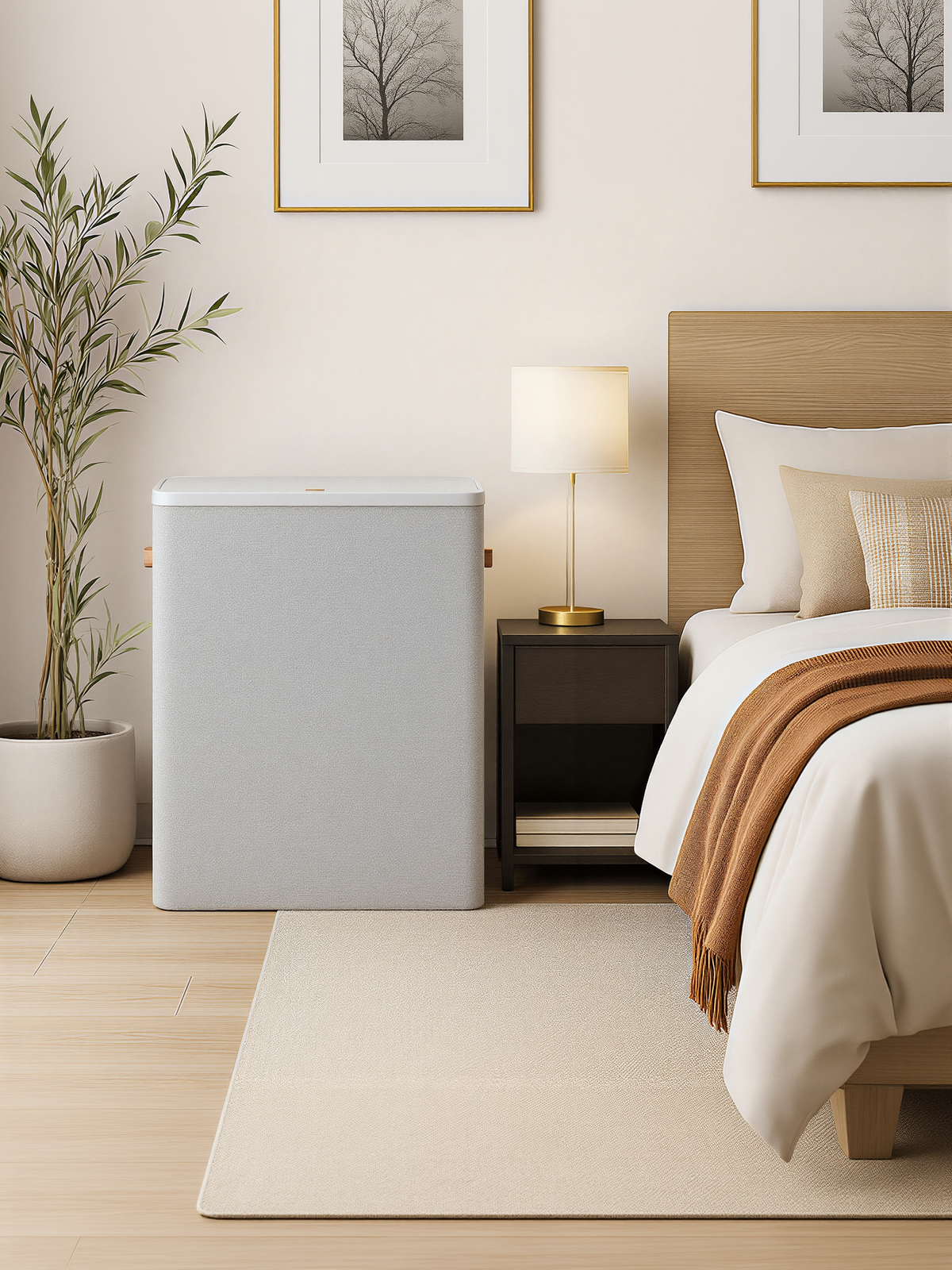Laundry Hamper, 50.2 Gal 3-Compartment Basket with Lid & Removable Liners, for Whole Family Laundry Sorting, Dove Gray