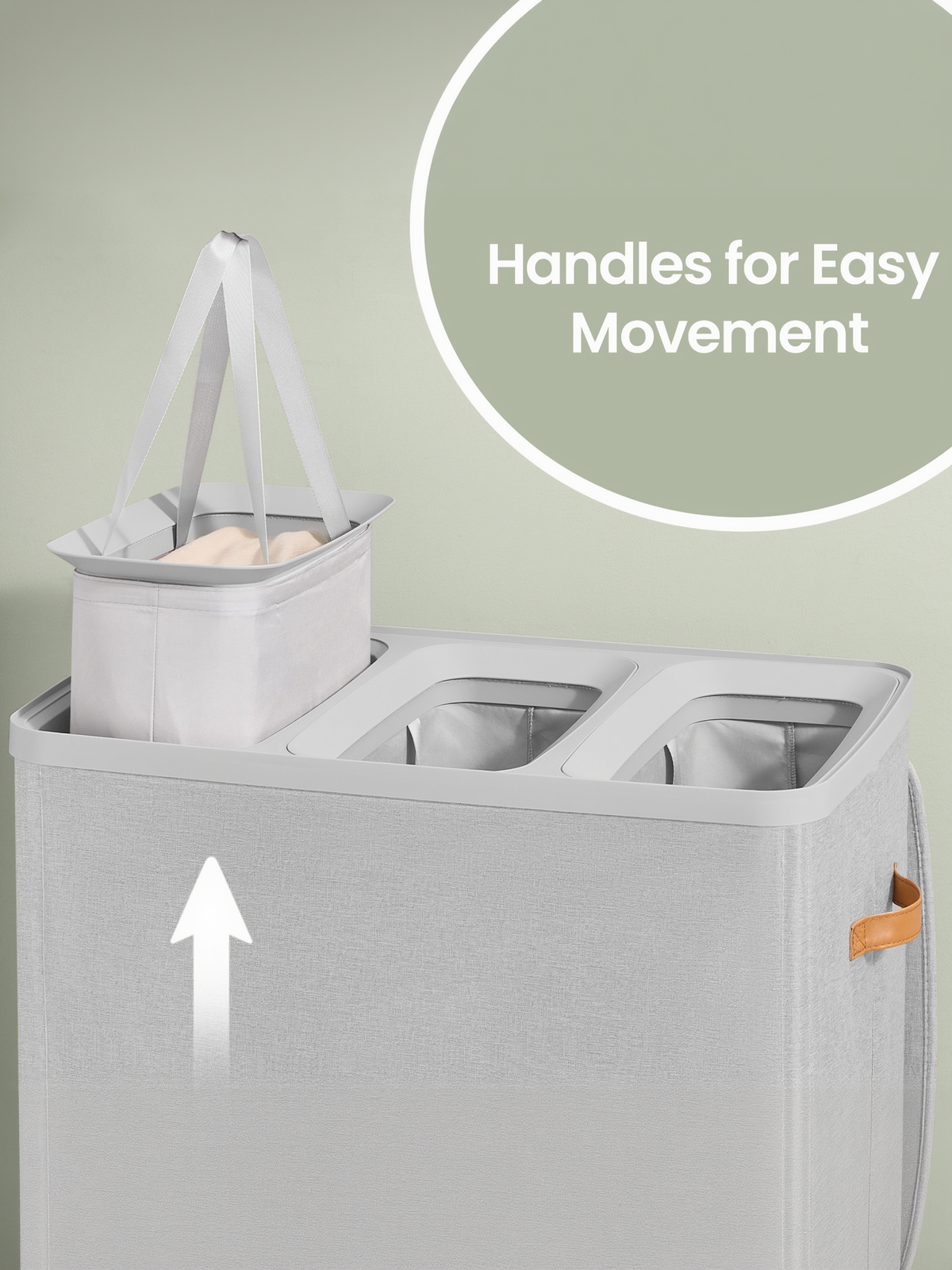 Laundry Hamper, 50.2 Gal 3-Compartment Basket with Lid & Removable Liners, for Whole Family Laundry Sorting, Dove Gray