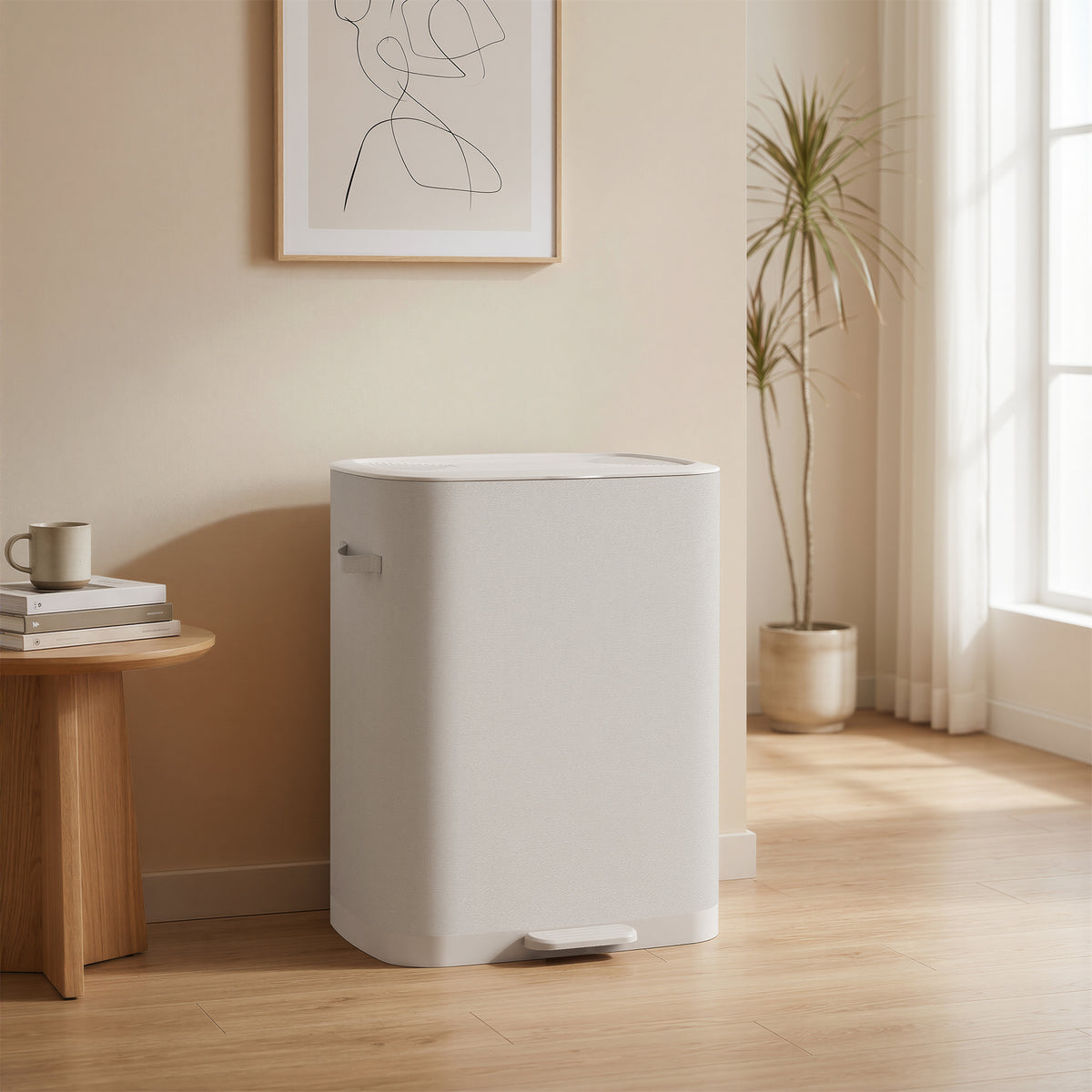 Laundry Hamper, 2-Section Clothes Sorter with Pedal and Lid, Removable Liners, 22 x 15.9 x 29.5 Inches, Beige