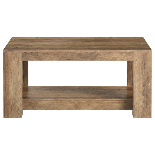 2-Tier Coffee Table, Center Table with Open Storage, Particleboard, 39.4" Wide, for Living Room, Warm Brown – Koni Collection