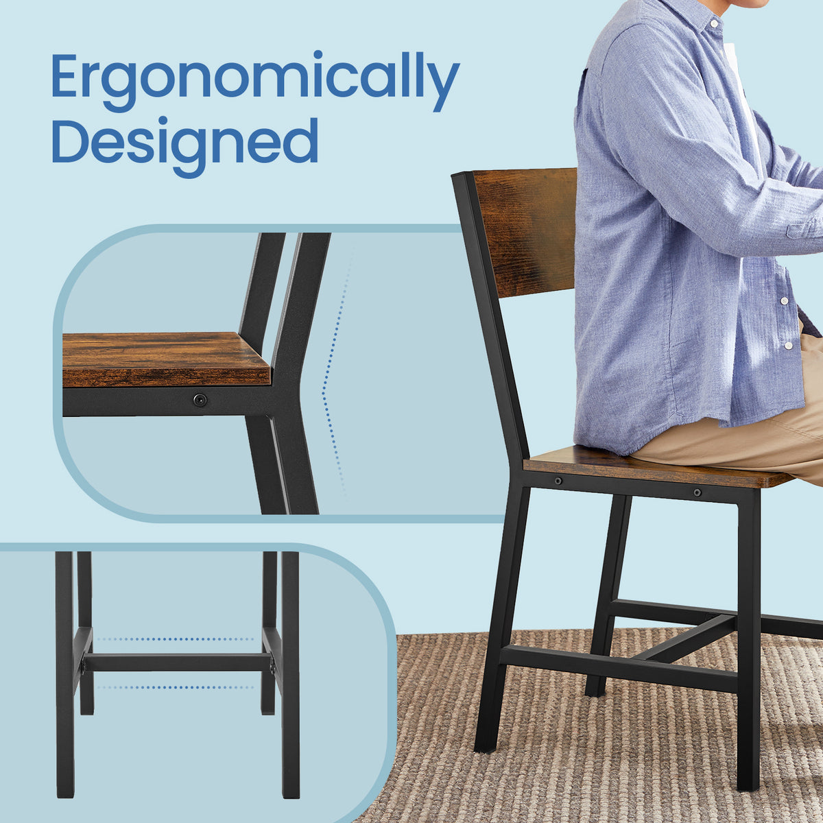 LEDREM 2-Pack Farmhouse Dining Chairs - Metal Frame, 220lb Capacity, Easy Assembly, Multi-Purpose Use, Rustic Brown and Black