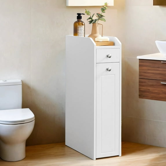 Slim 4-Tier Storage Cabinet with Slide-Out Drawers, Freestanding Narrow Organizer for Bathroom & Kitchen, 27.5 Inch, Cloud White