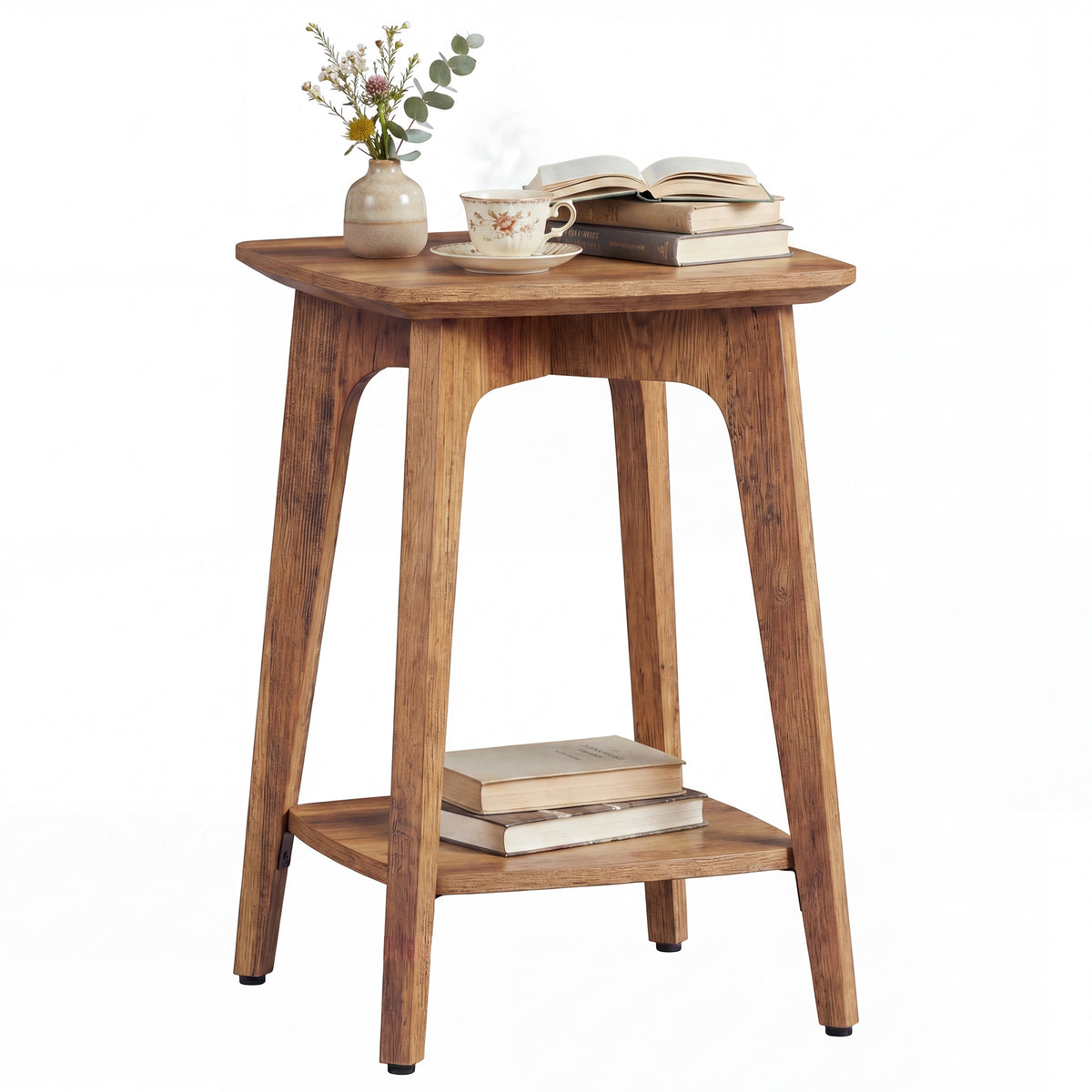 Small End Table, Side Table with Lower Shelf, Nightstand for Living Room, Bedroom, Brown