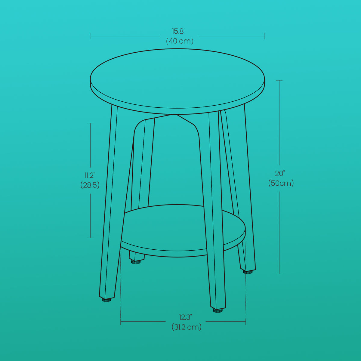 Modern Round Side Table with Lower Shelf, 2-Tier End Table for Living Room & Bedroom, Space-Saving Nightstand with Angled Legs, Greige