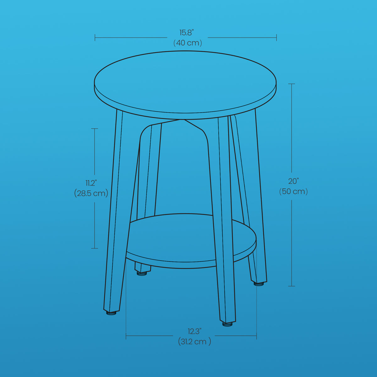 Round 2-Tier Side Table with Lower Shelf, End Table for Small Spaces, Holds 198lb, Quick Assembly, Living Room, Bedroom, Rustic Walnut