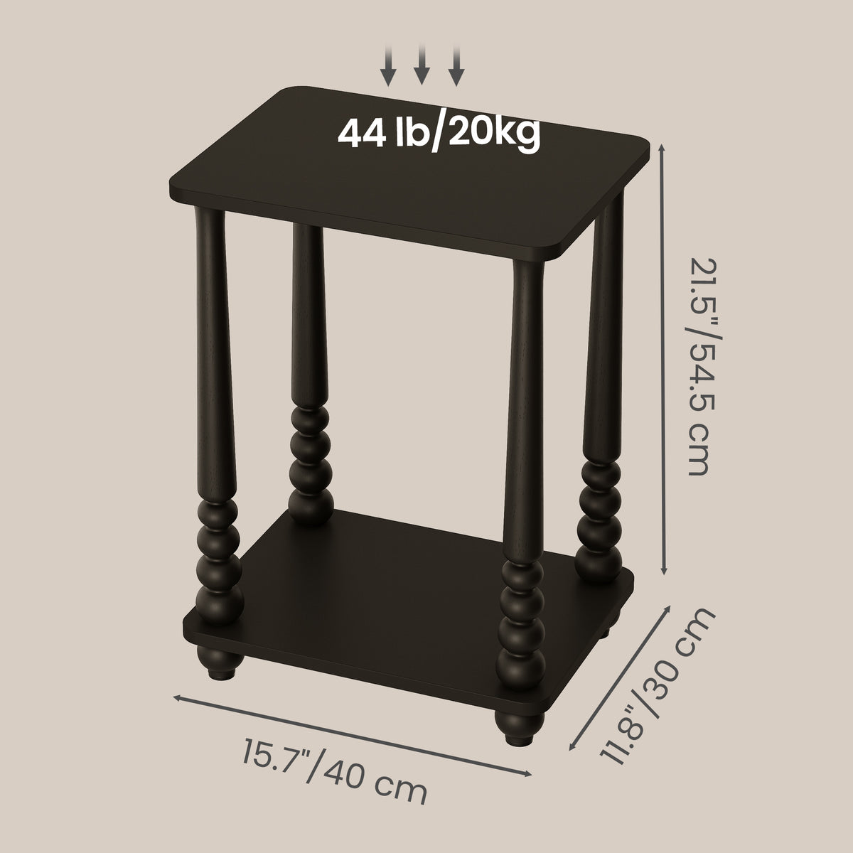 Nightstand with Shelf, Rectangular End Table, Solid Wood Legs, Mid-Century for Bedroom or Living Room, Black