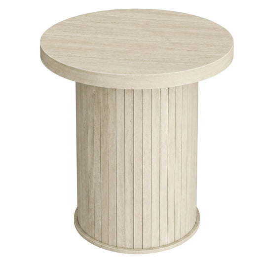 Tambour Round Side Table, Nightstand, Bedside Table for Small Spaces, Easy Assembly, for Living Room, Bedroom, Beige