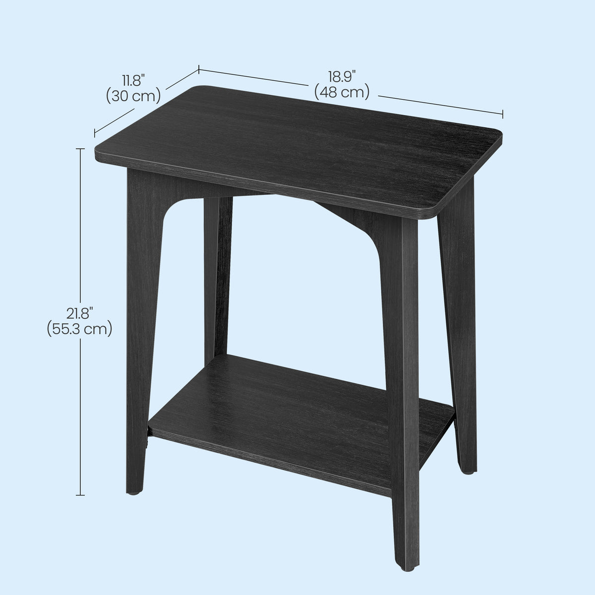 2-Tier Side Table, Small Rectangular End Table, Nightstand with Tapered Legs, Curved Transitions, for Small Spaces, Charcoal Gray