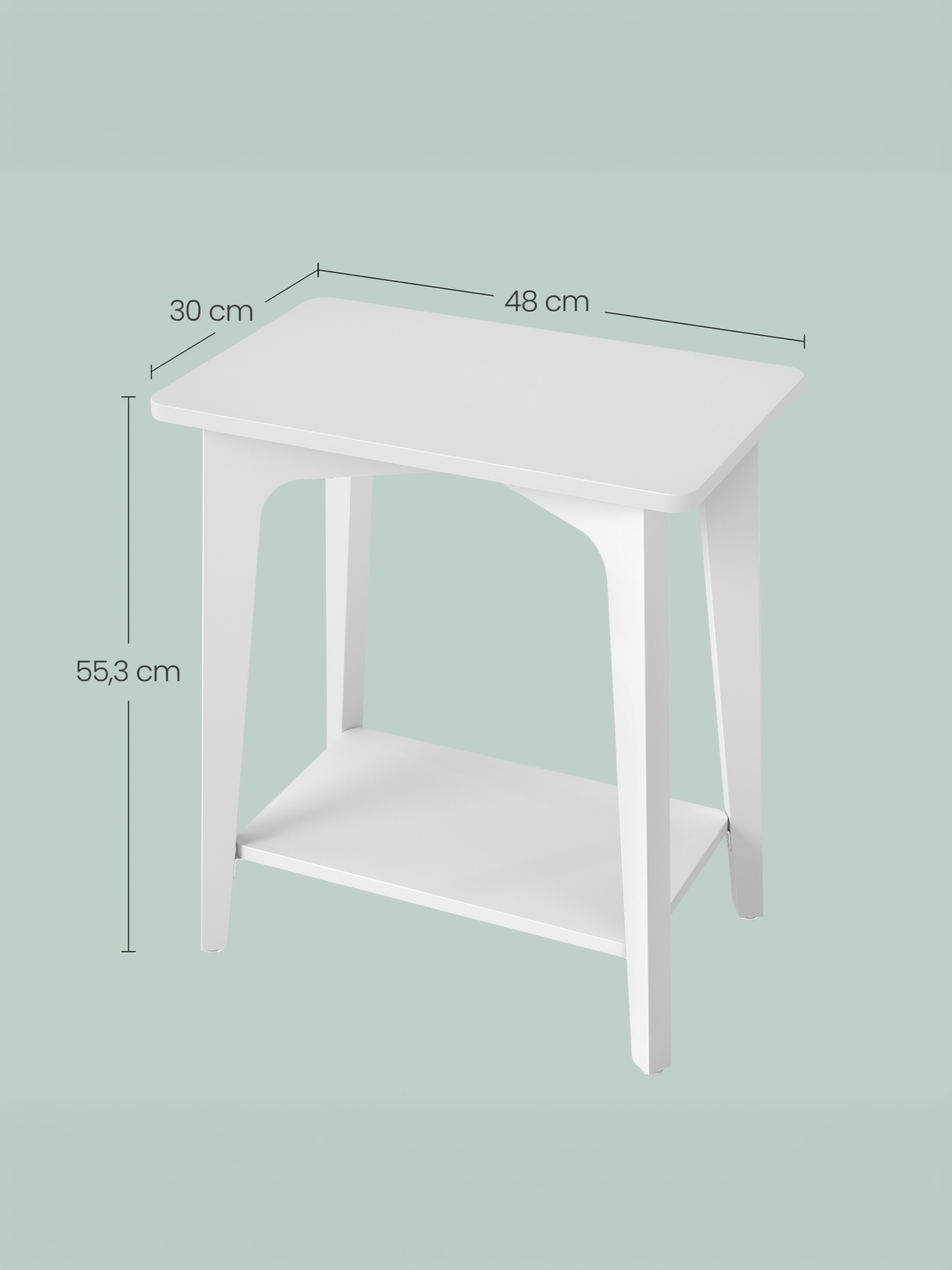2-Tier Rectangular Side Table, Small End Table with Tapered Legs for Small Spaces, Nightstand for Living Room and Bedroom, Cloud White