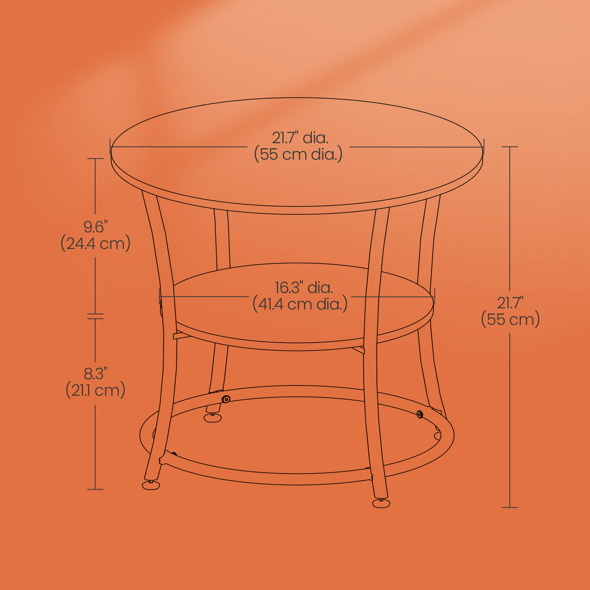 Round Side Table with Storage - 2-Tier Design, Steel Frame, 66lb Capacity, Space-Saving, Greige and Black