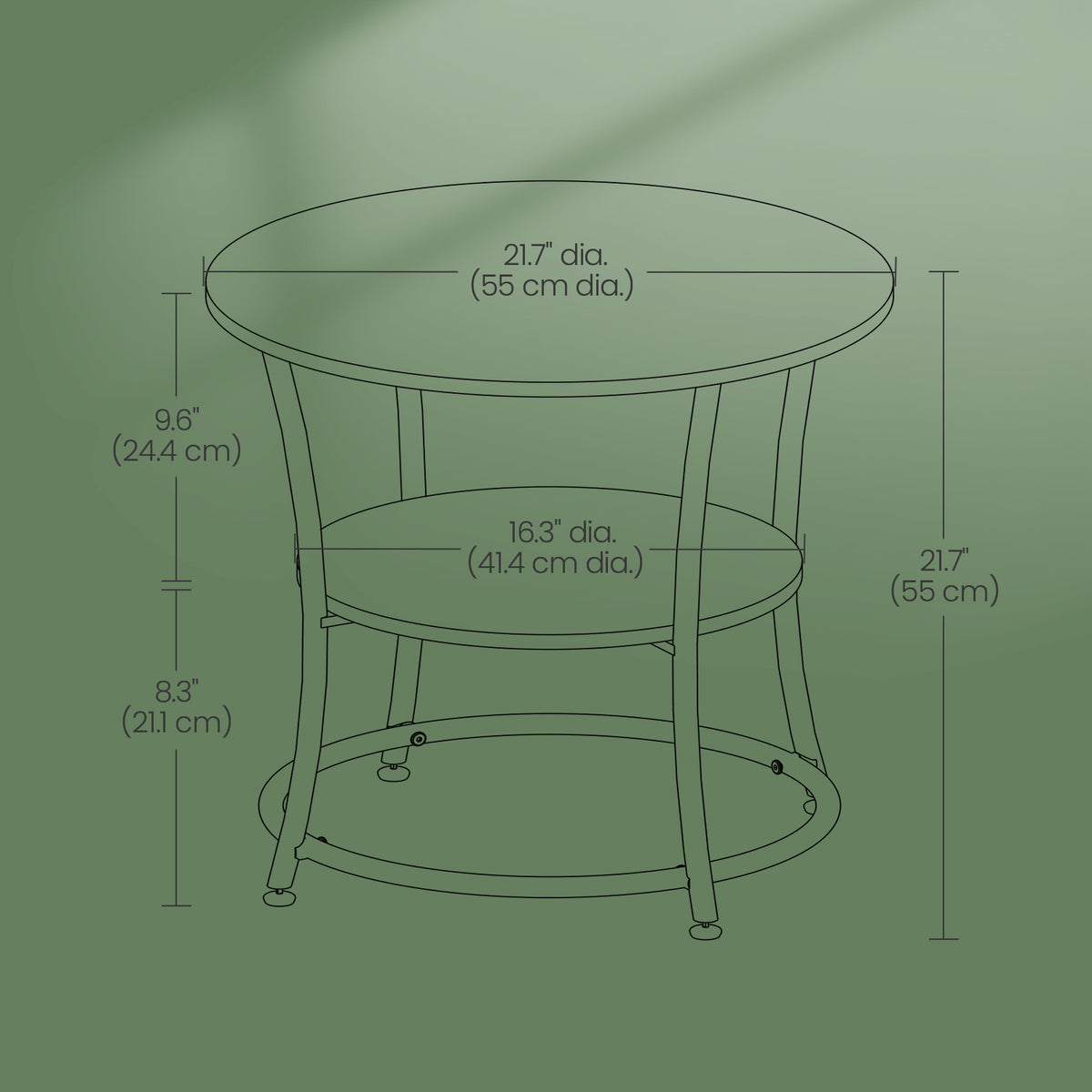 Round Side Table with Storage - 2-Tier Design, Steel Frame, 66lb Capacity, Space-Saving, Rustic Brown and Black