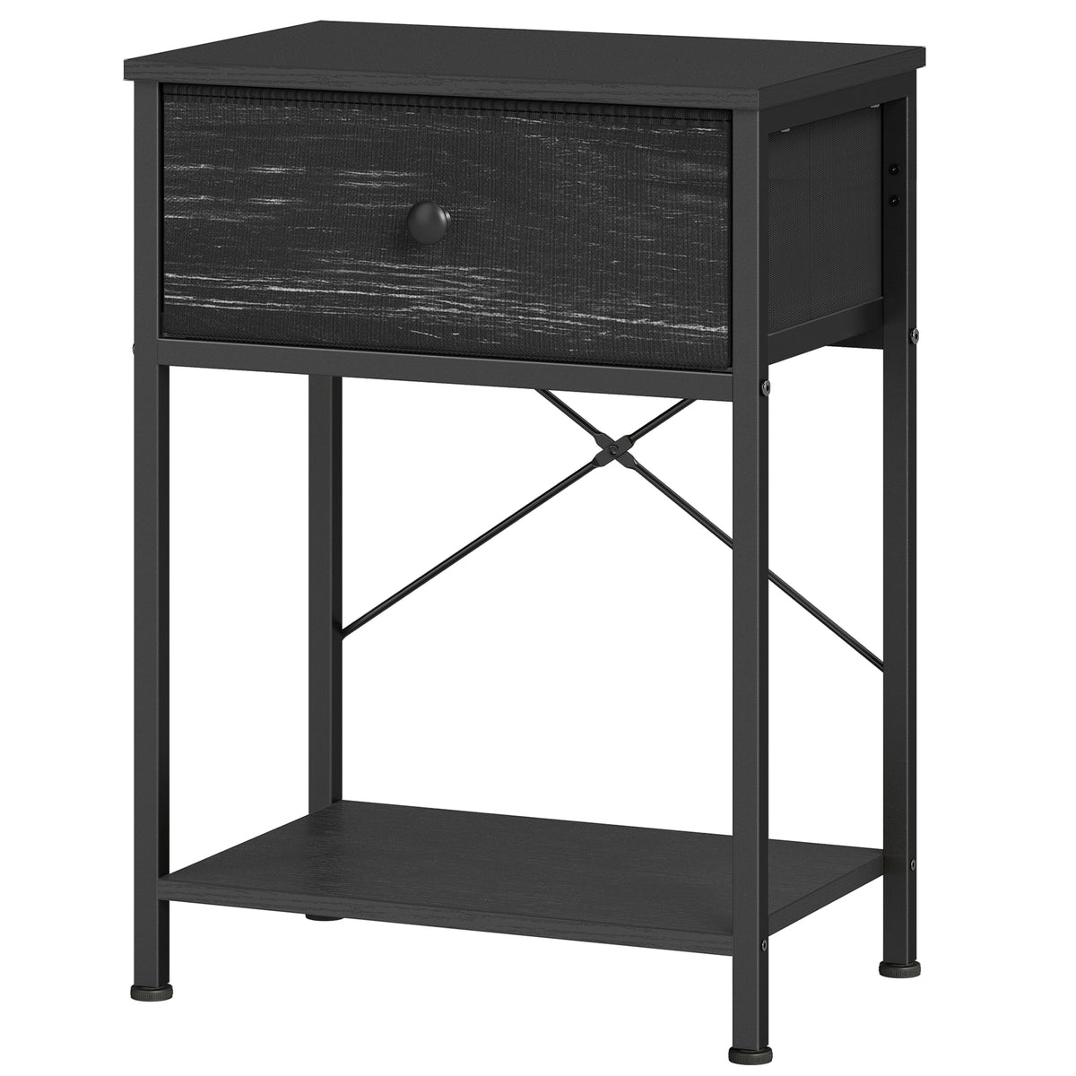 Side Table, Narrow Bedside Table with Fabric Drawer for Small Spaces, 15.6 x 11.8 x 23.8 inches, Black