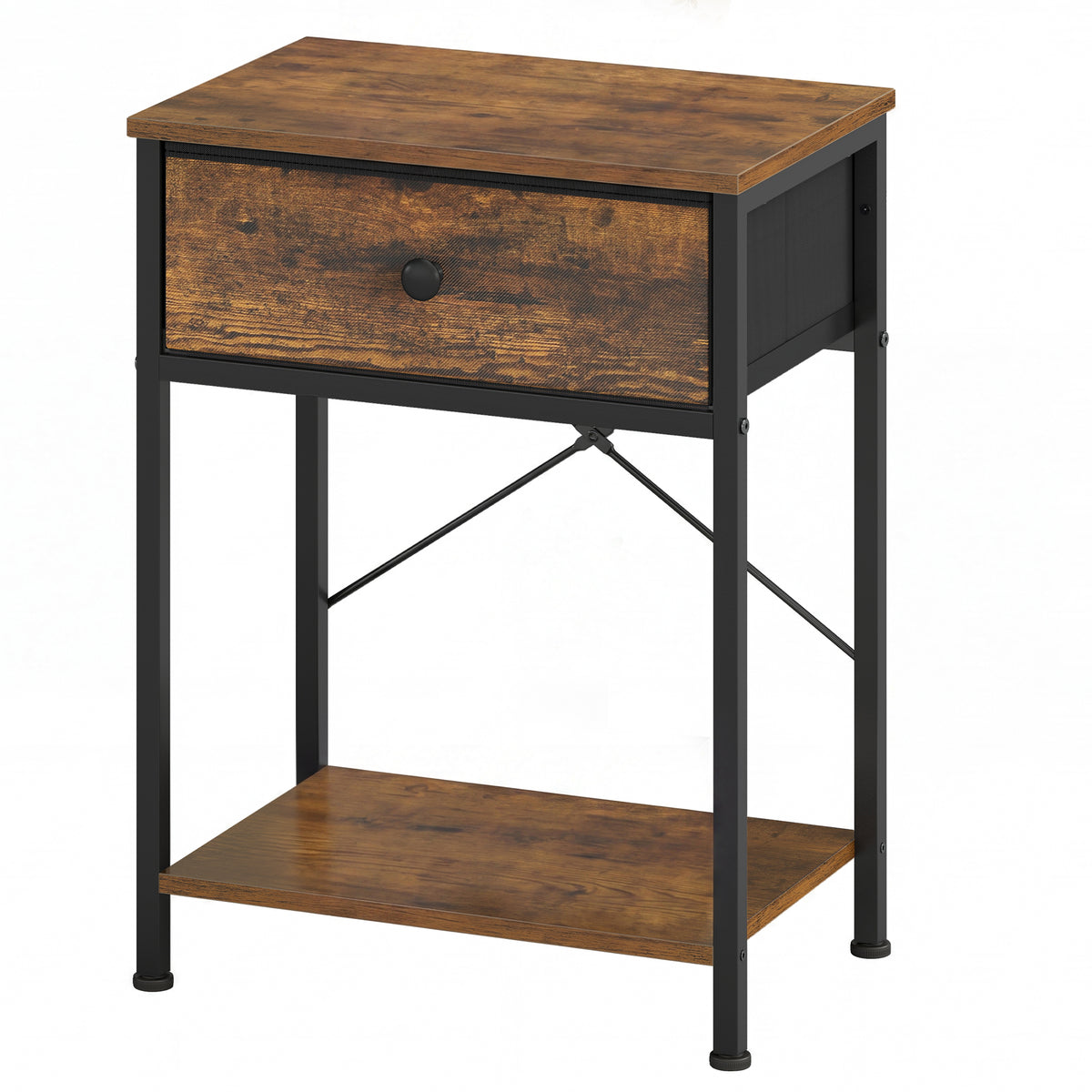 Side Table, Narrow Bedside Table with Fabric Drawer for Small Spaces, 15.6 x 11.8 x 23.8 inches, Rustic Brown