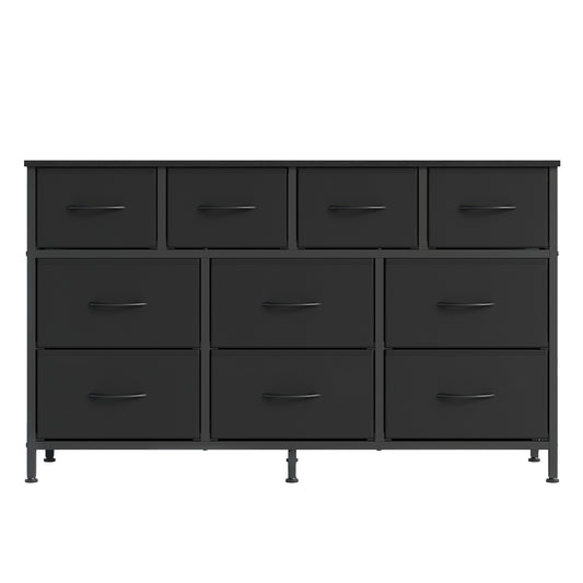 10-Drawer Dresser with Steel Frame, TV Stand for 55" Screens, Storage Chest for Bedroom Living Room, Ink Black