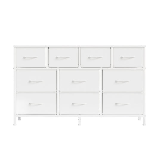 10-Drawer Dresser, TV Stand for 55" Screens, Storage Chest with Steel Frame, for Bedroom Living Room, Cloud White