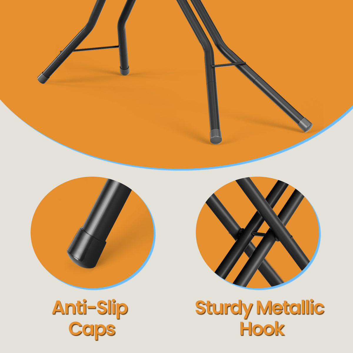 Foldable Iron Board, Height Adjustable, with 4 Layered Cover and Pad, Iron Rest, Hook, Steel X-Legs, for Dorm, Blue