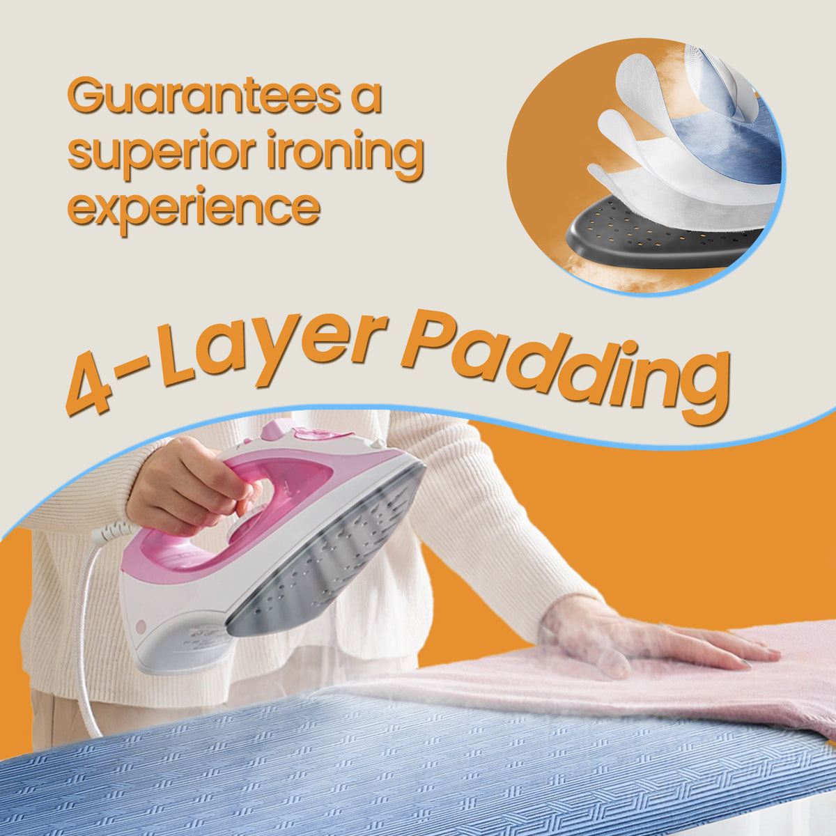 Foldable Iron Board, Height Adjustable, with 4 Layered Cover and Pad, Iron Rest, Hook, Steel X-Legs, for Dorm, Blue