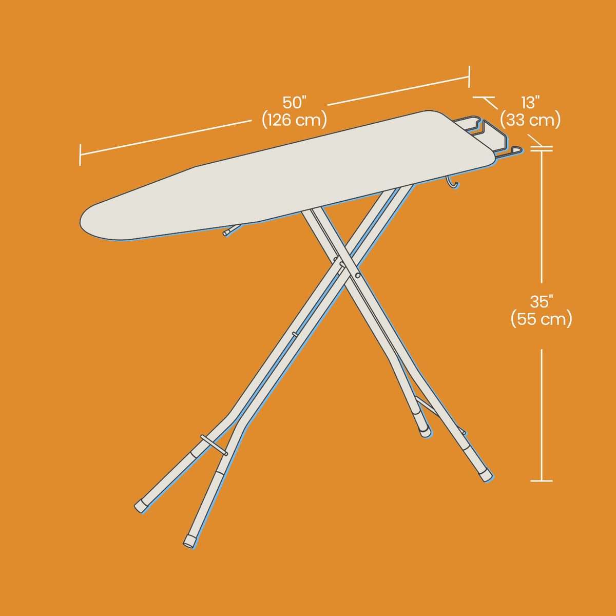 Foldable Iron Board, Height Adjustable, with 4 Layered Cover and Pad, Iron Rest, Hook, Steel X-Legs, for Dorm, Blue