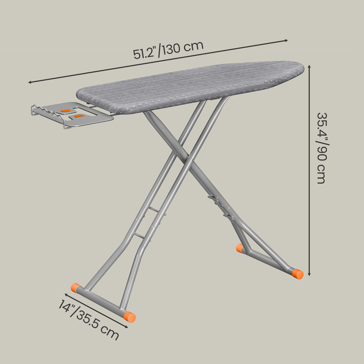 Adjustable Height Ironing Board with Retractable Iron Rest, 43 x 13 Inch Foldable Iron Board, Space-Saving Design with Cover, Dove Gray