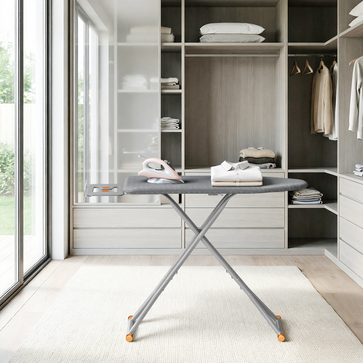 Adjustable Height Ironing Board with Retractable Iron Rest, 43 x 13 Inch Foldable Iron Board, Space-Saving Design with Cover, Dove Gray