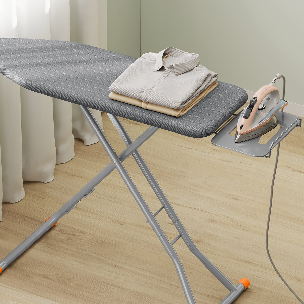 Adjustable Height Ironing Board with Retractable Iron Rest, 43 x 13 Inch Foldable Iron Board, Space-Saving Design with Cover, Dove Gray
