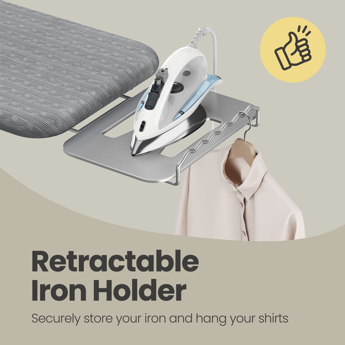 Adjustable Height Ironing Board with Retractable Iron Rest, 43 x 13 Inch Foldable Iron Board, Space-Saving Design with Cover, Dove Gray