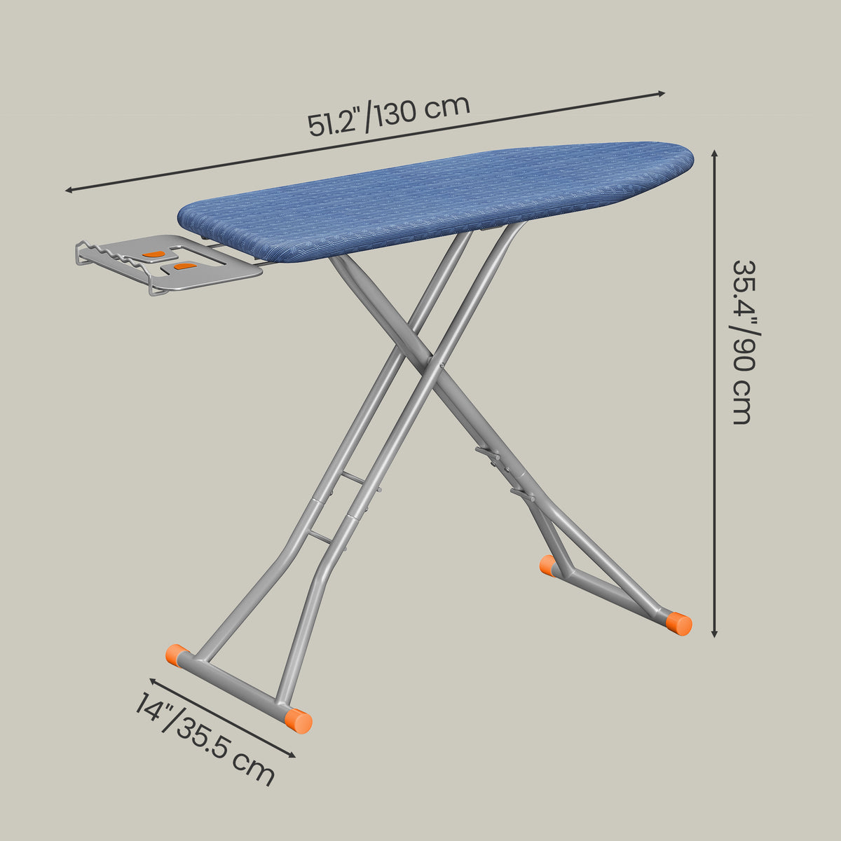 Adjustable Height Ironing Board with Retractable Iron Rest, 43 x 13 Inch Foldable Iron Board, Space-Saving Design with Cover, Midnight Blue