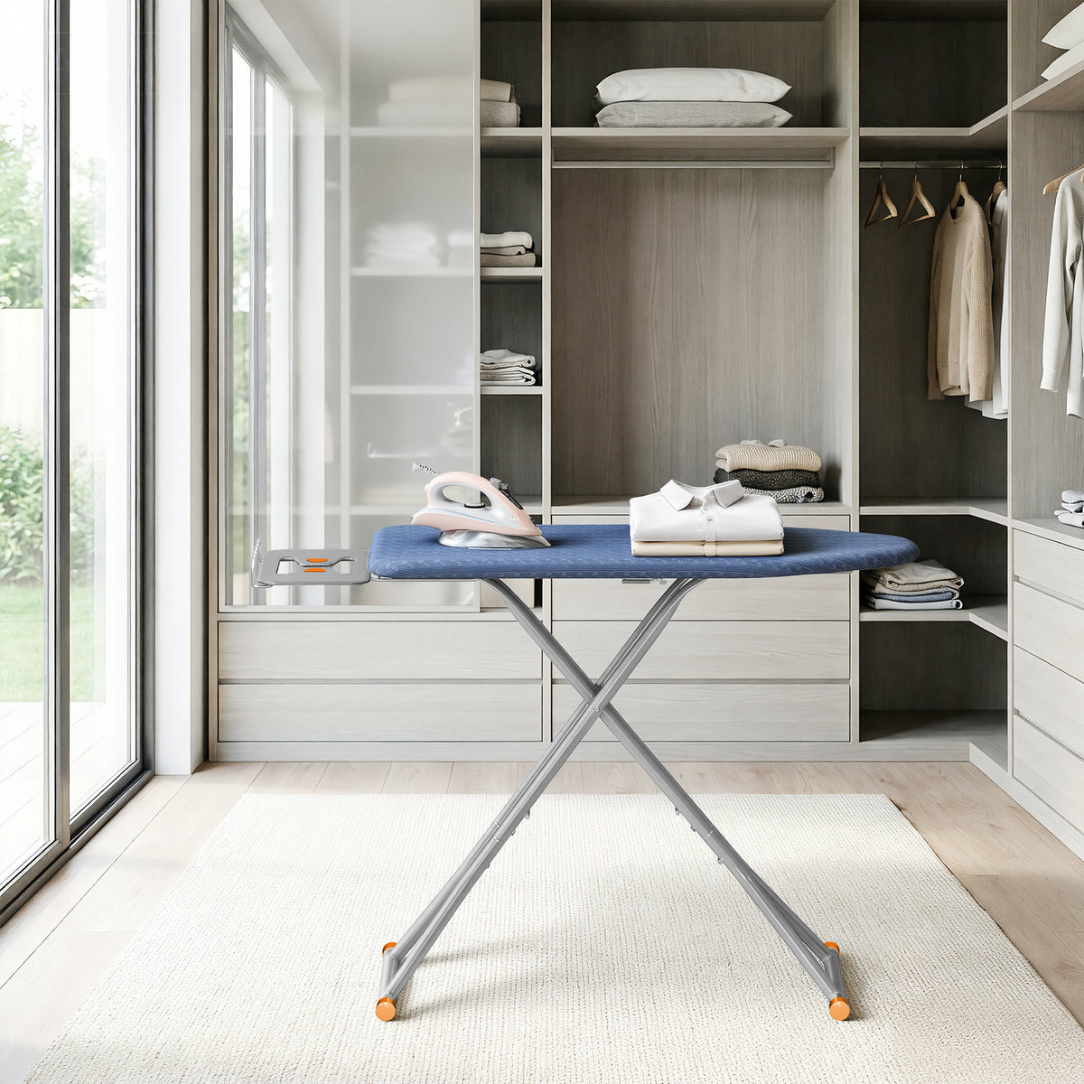Adjustable Height Ironing Board with Retractable Iron Rest, 43 x 13 Inch Foldable Iron Board, Space-Saving Design with Cover, Midnight Blue