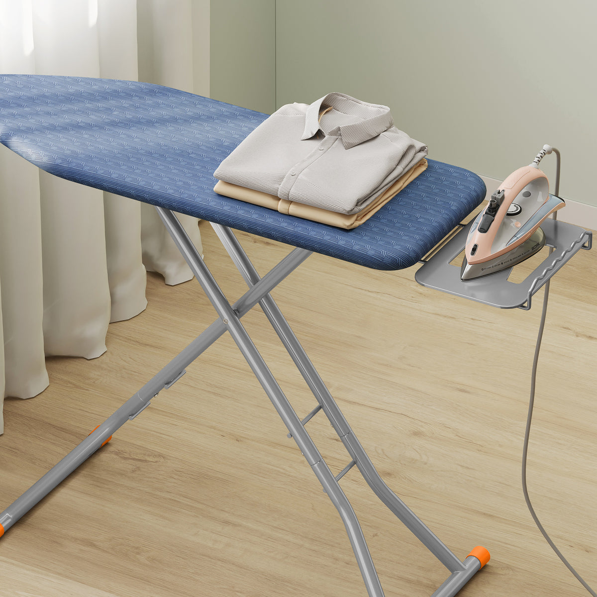 Adjustable Height Ironing Board with Retractable Iron Rest, 43 x 13 Inch Foldable Iron Board, Space-Saving Design with Cover, Midnight Blue