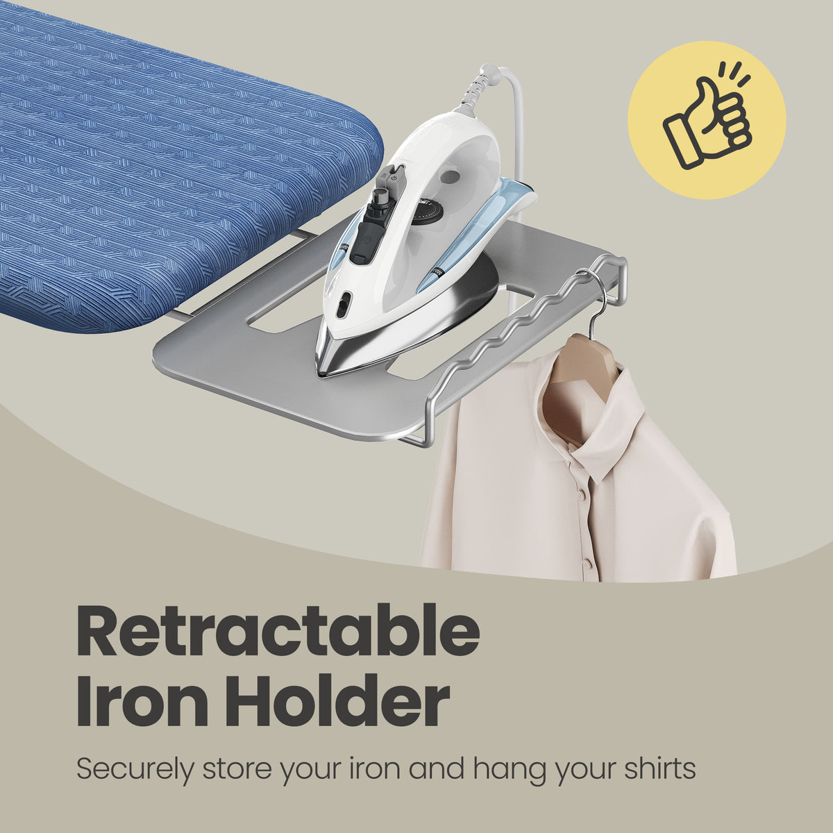 Adjustable Height Ironing Board with Retractable Iron Rest, 43 x 13 Inch Foldable Iron Board, Space-Saving Design with Cover, Midnight Blue