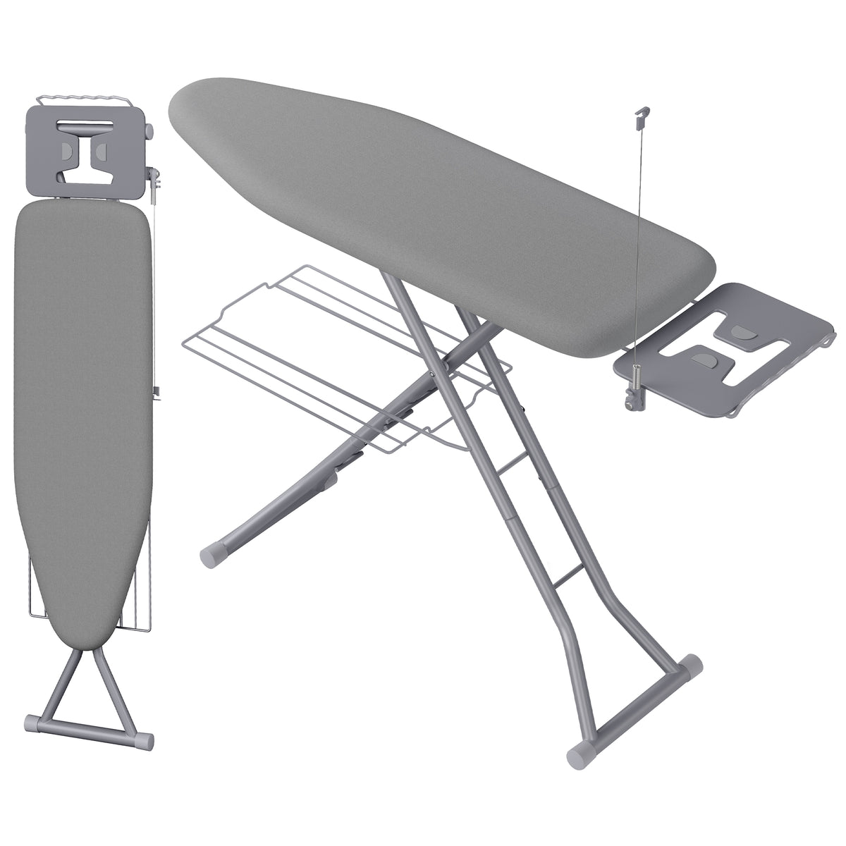 Ironing Board, Folding Steel Frame with Iron Rest and Storage Rack, 51.2 x 13.4 x 27.2-35.8 inches, Grey