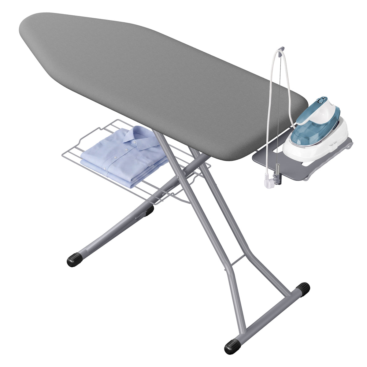 Ironing Board, Folding Steel Frame with Iron Rest and Storage Rack, 58.3 x 18.5 x 28.3-36.2 inches, Grey