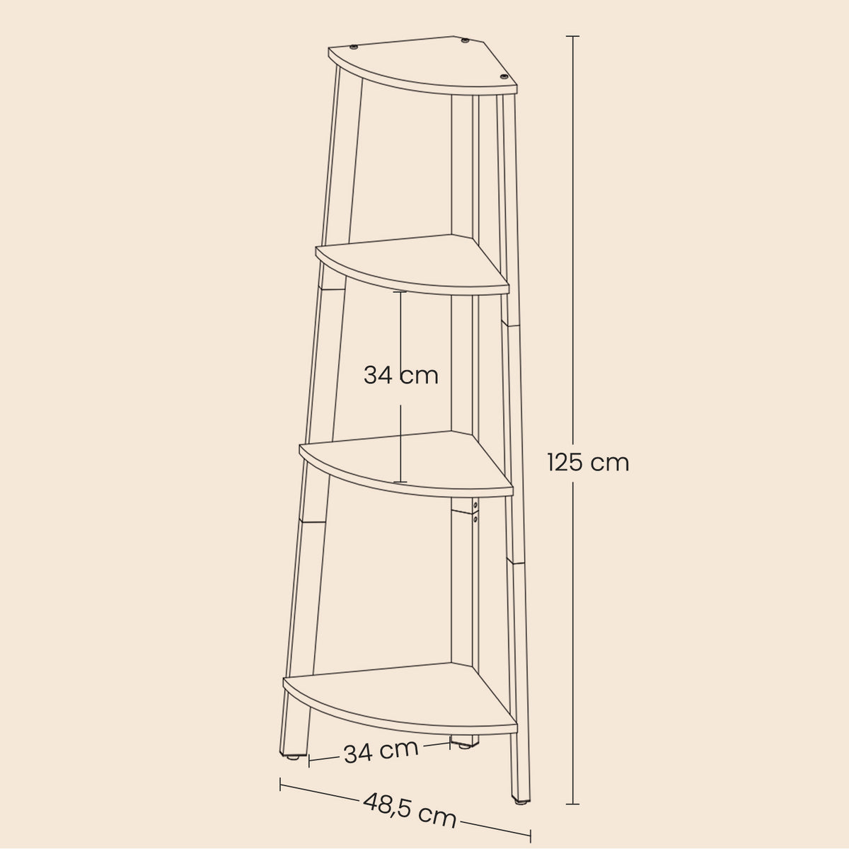 Corner Shelf Stand - 4-Tier Industrial Bookshelf, Space-Saving Design, 49.2" Tall, Charcoal Gray and Matte Black
