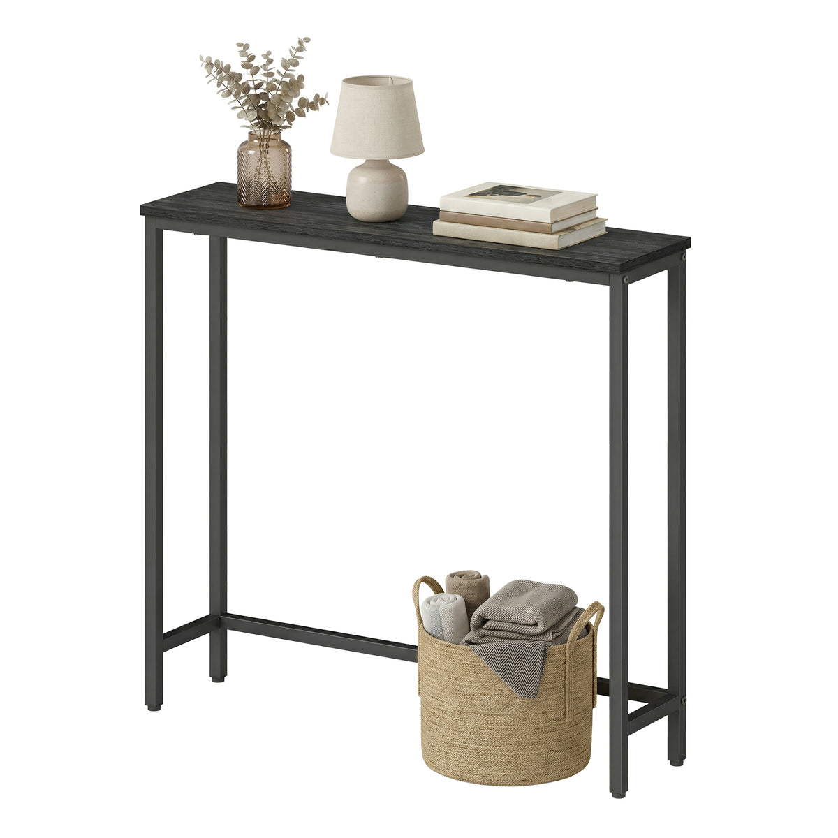 Narrow Sofa Tables with Outlets, Console Tables, Easy Assembly, for Living Room or Entryway, Black