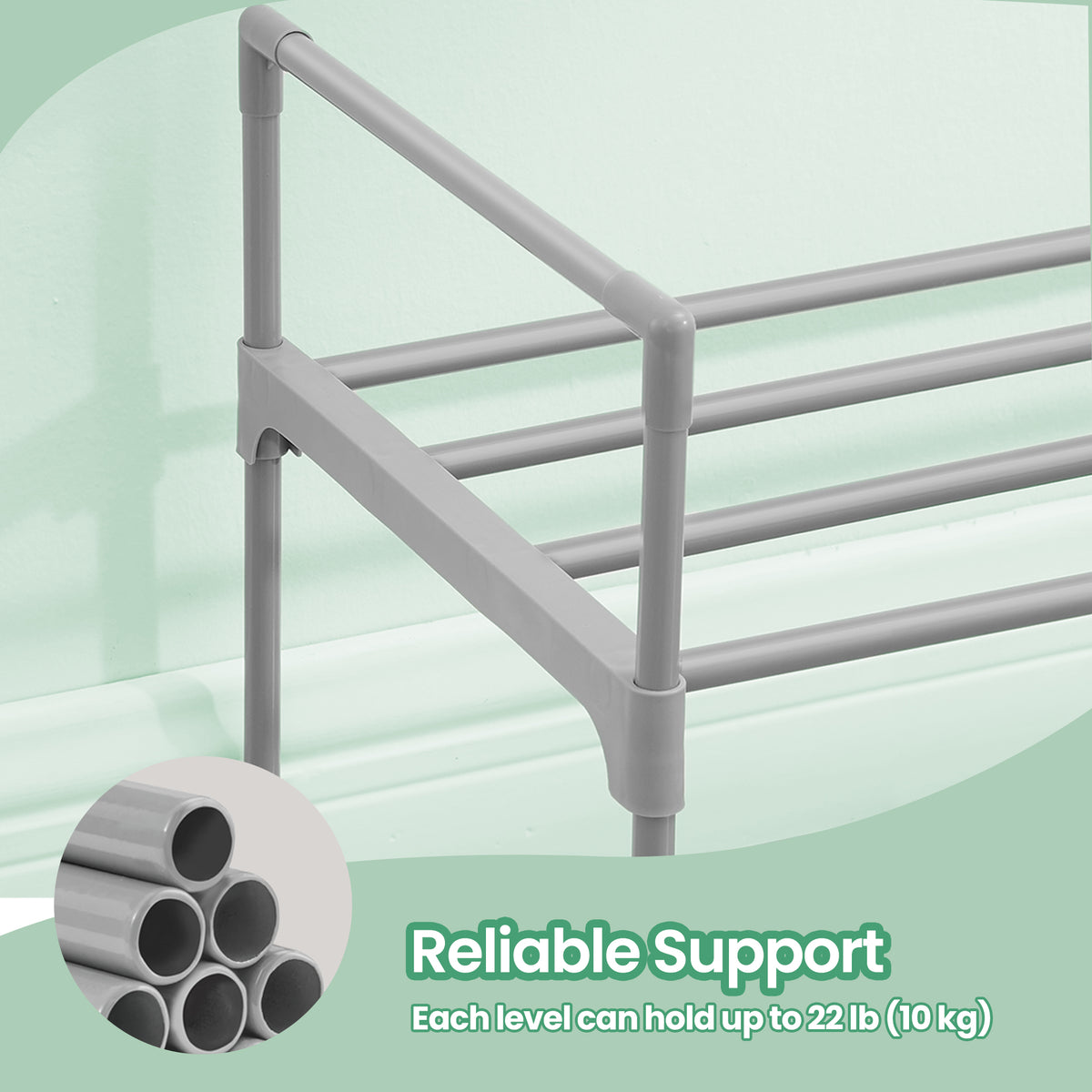 2-Tier Stackable Shoe Rack, Metal Shoe Organizer Shelf for Entryway, Holds 12-15 Pairs, Upright，Upside Down Installation, Space-Saving, Gray