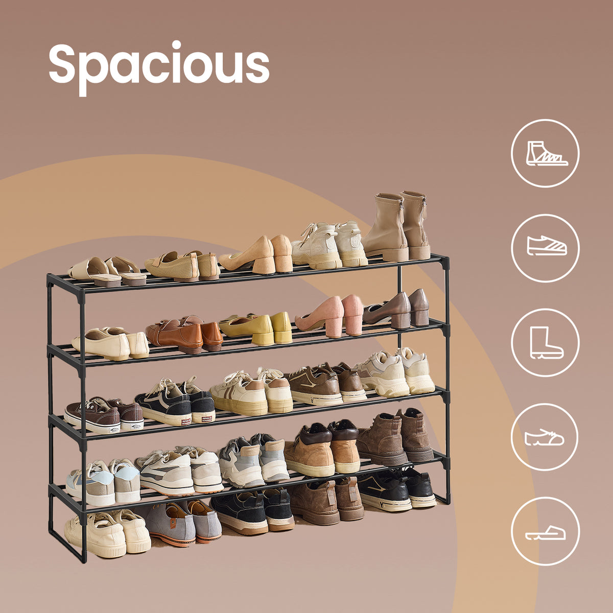 Shoe Rack, 4-Tier Metal Shoe Organizer for Entryway, Stands Upright or Upside Down, Holds 25-30 Pairs, Stackable & Tool-Free, Black