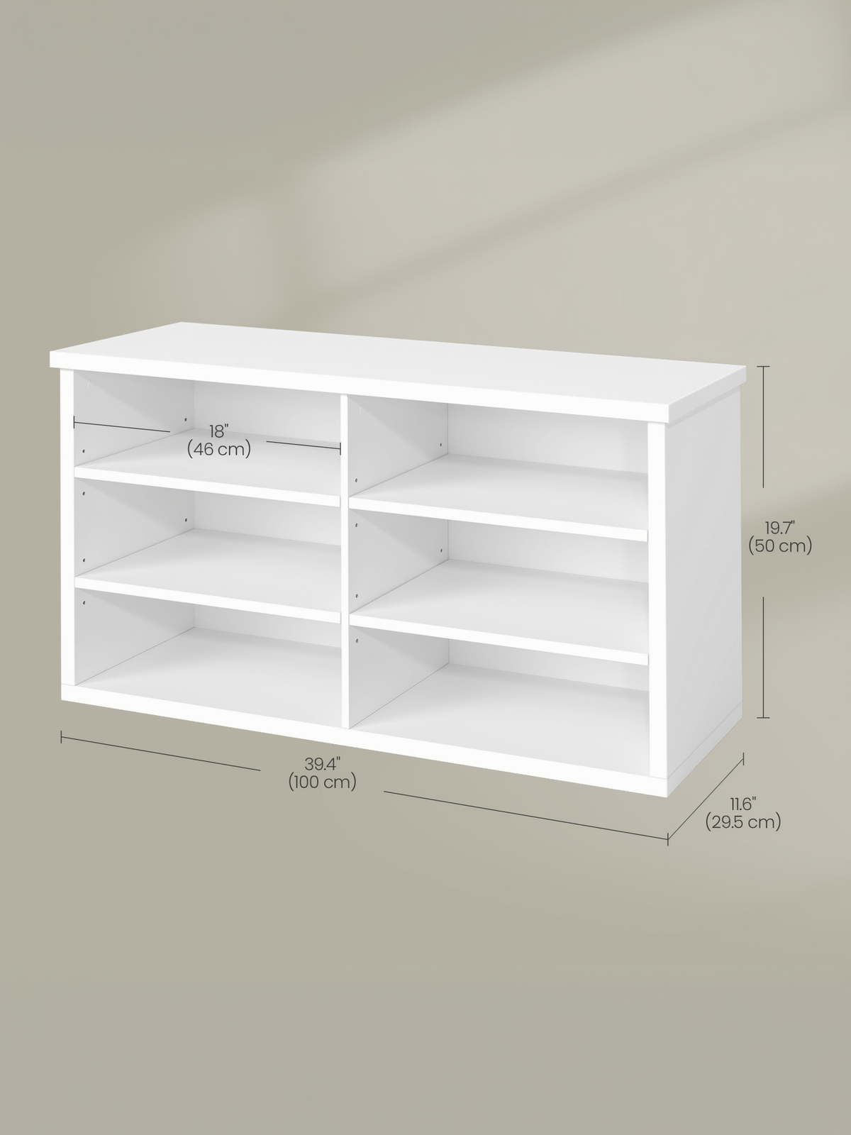 6-Compartment Shoe Bench with Adjustable Shelves, Storage Bench for Entryway, Living Room and Dorm, 39.4" W, Cloud White