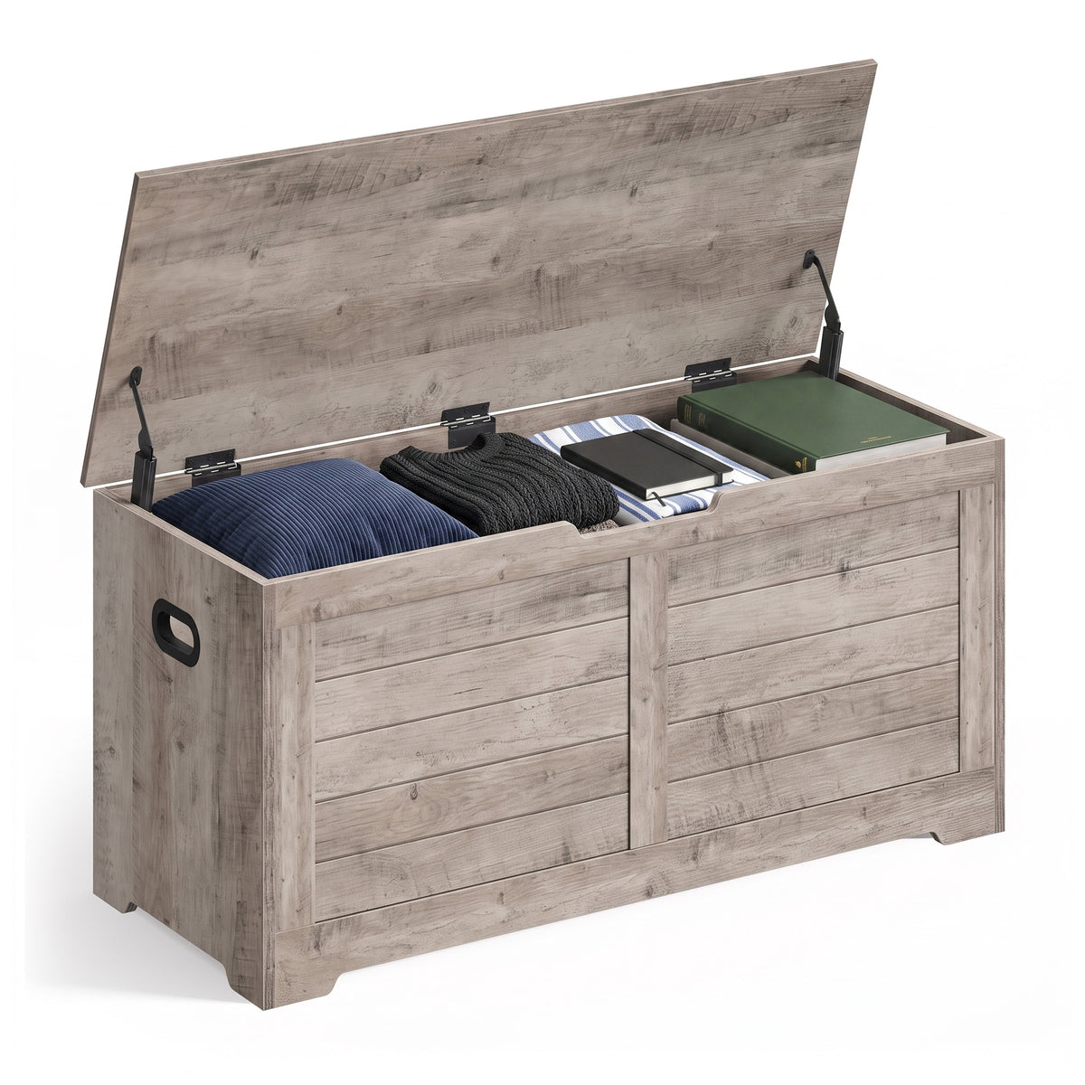 Storage Chest, Storage Bench with 2 Safety Hinges, Farmhouse Style, for Entryway, Bedroom, Living Room, Beige